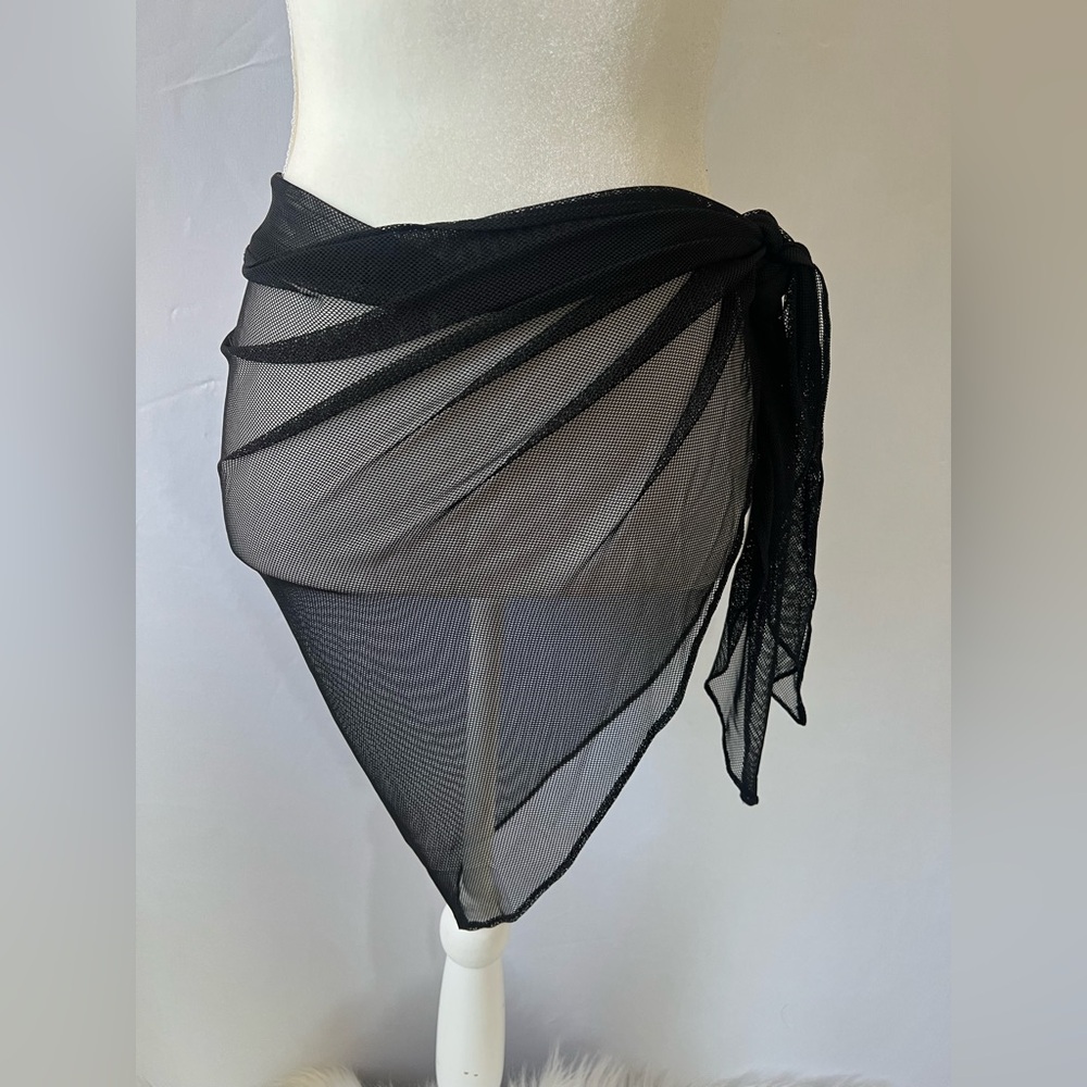 Black Sheer Mesh Wrap Sarong Skirt